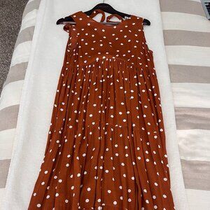 Sezane Brown Sleeveless Polka Dot Midi Length Dress- Size 4